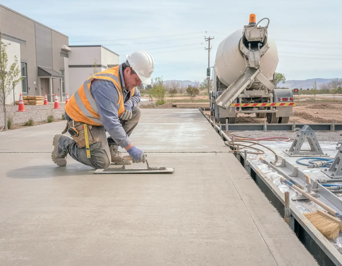 New commercial concrete sidewalk and curb section at a Northern Colorado business property