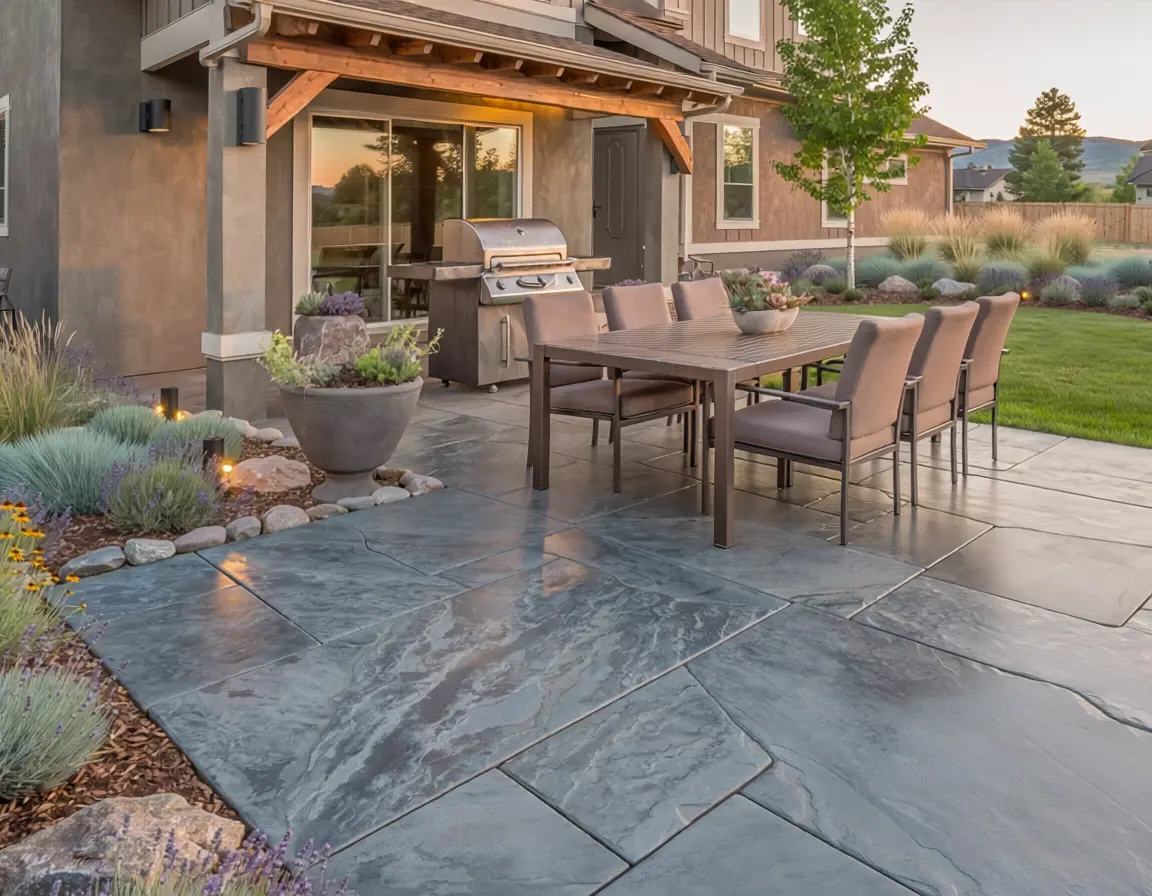 Concrete walkway connecting a backyard patio to a side gate at a Fort Collins home