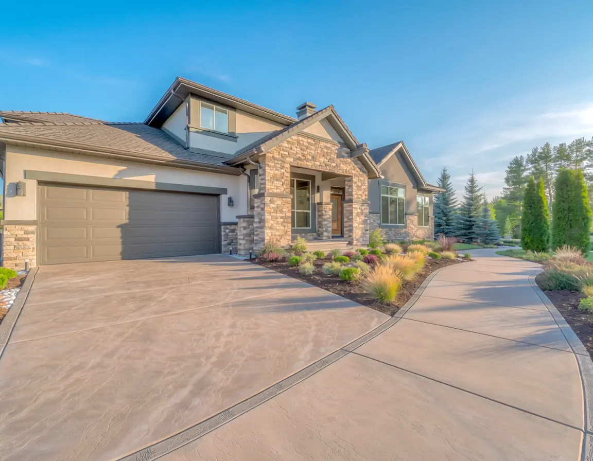 Stamped concrete patio surface with stone-inspired pattern at a Northern Colorado backyard