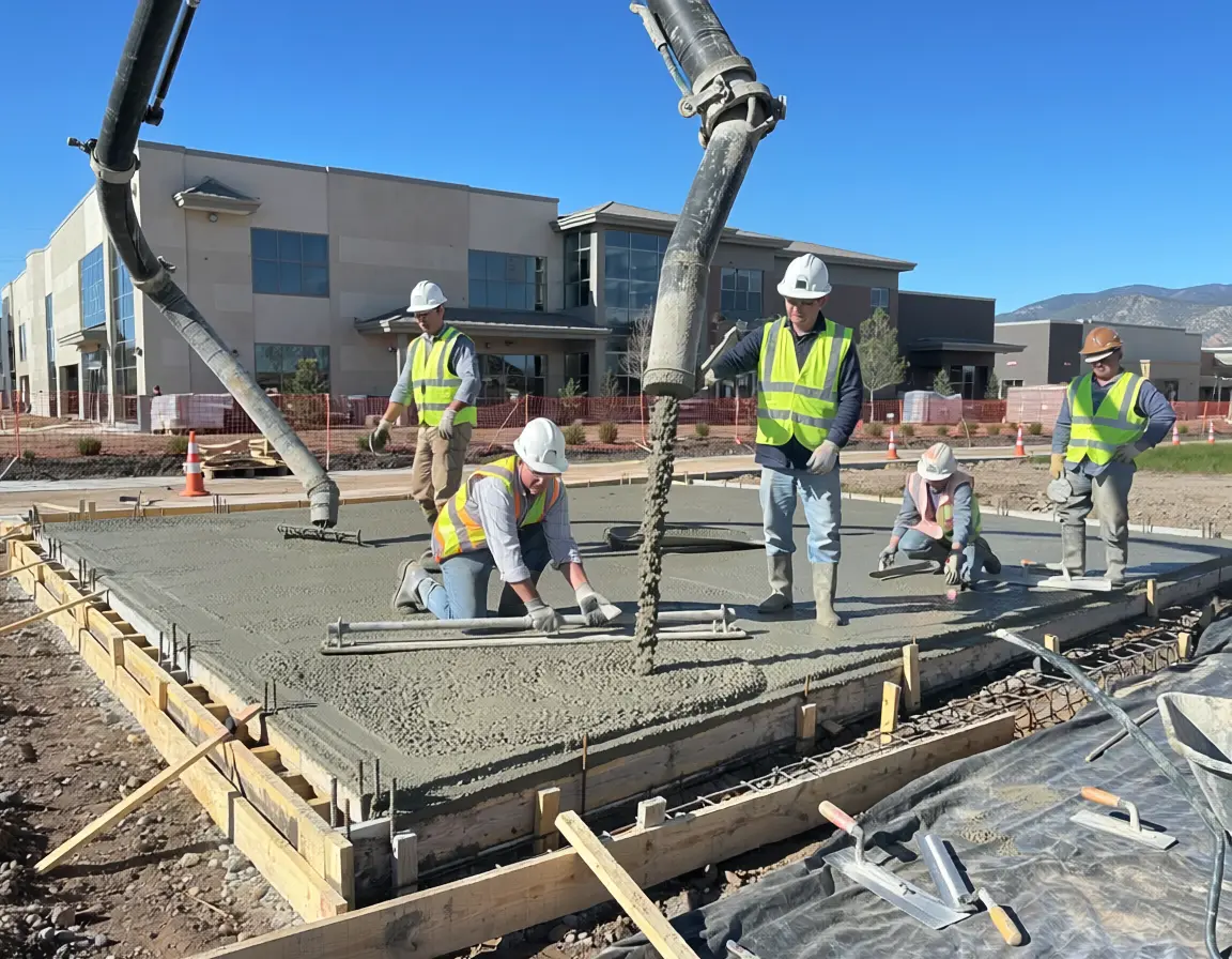 Formed and prepared commercial concrete pad ready for pouring at a Fort Collins jobsite